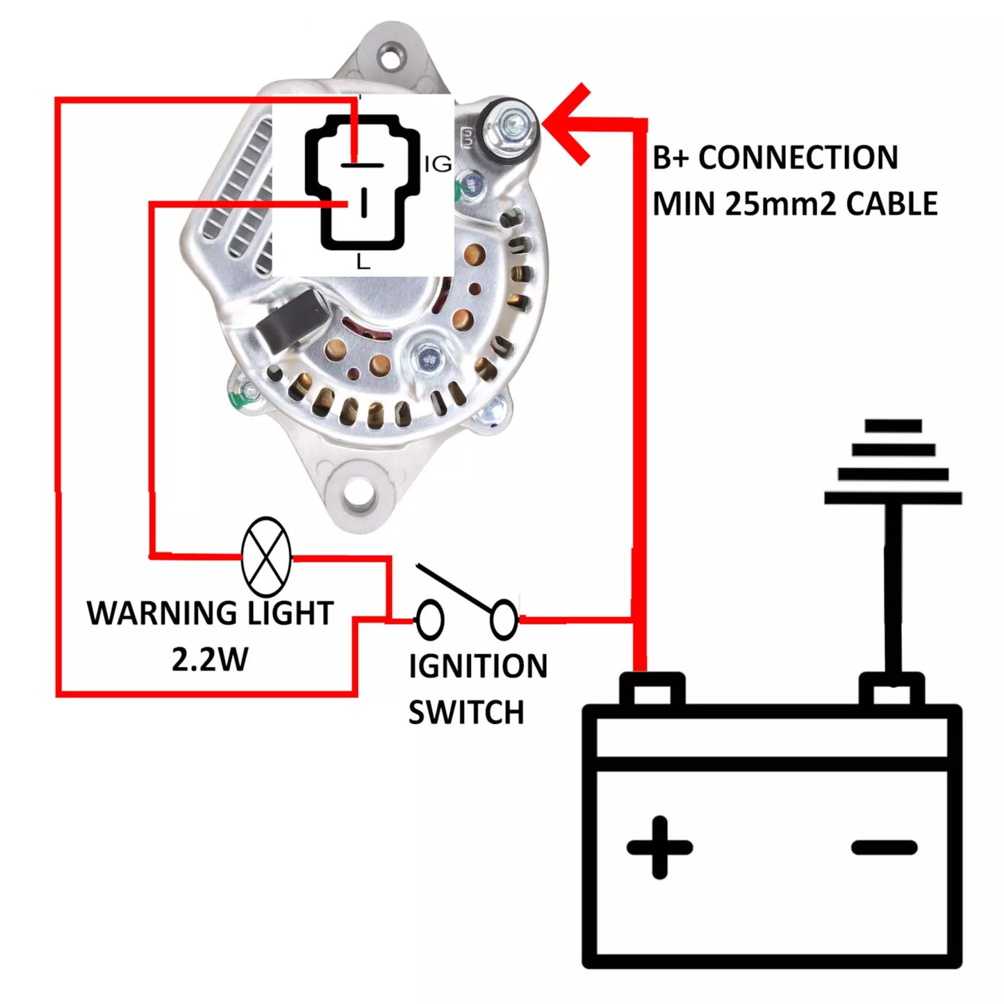 Alternator for Kit Race Car, LIGHT WEIGHT 3.2KG 2-PIN WITH 7-RIBBED PULLEY 50amp