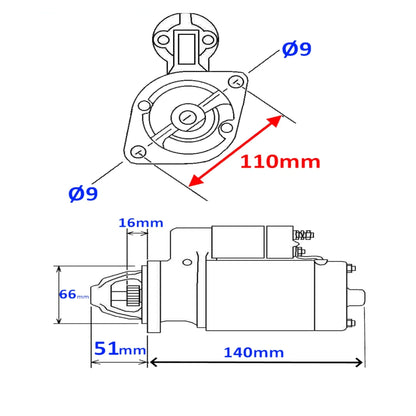 Starter motor for KUBOTA ENGINE D722/D950/Z400/Z500C/Z600/Z600C-1 NEW UPDATED-TYPE